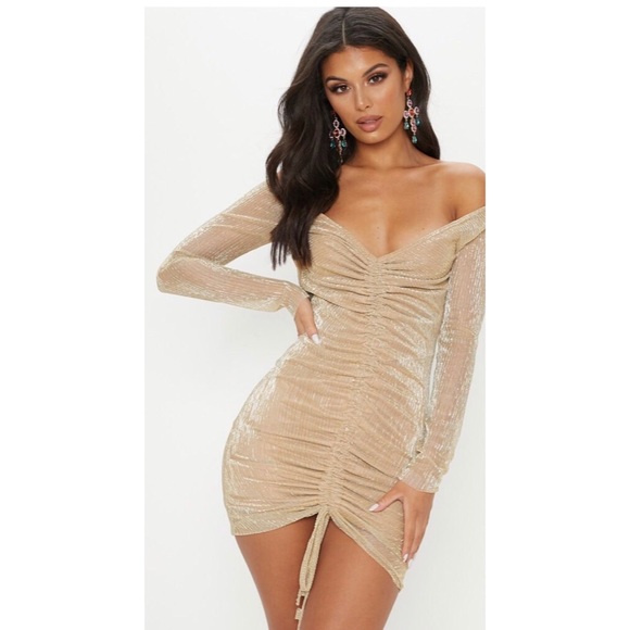 PrettyLittleThing Dresses & Skirts - Metallic Ruched Bardot Dress